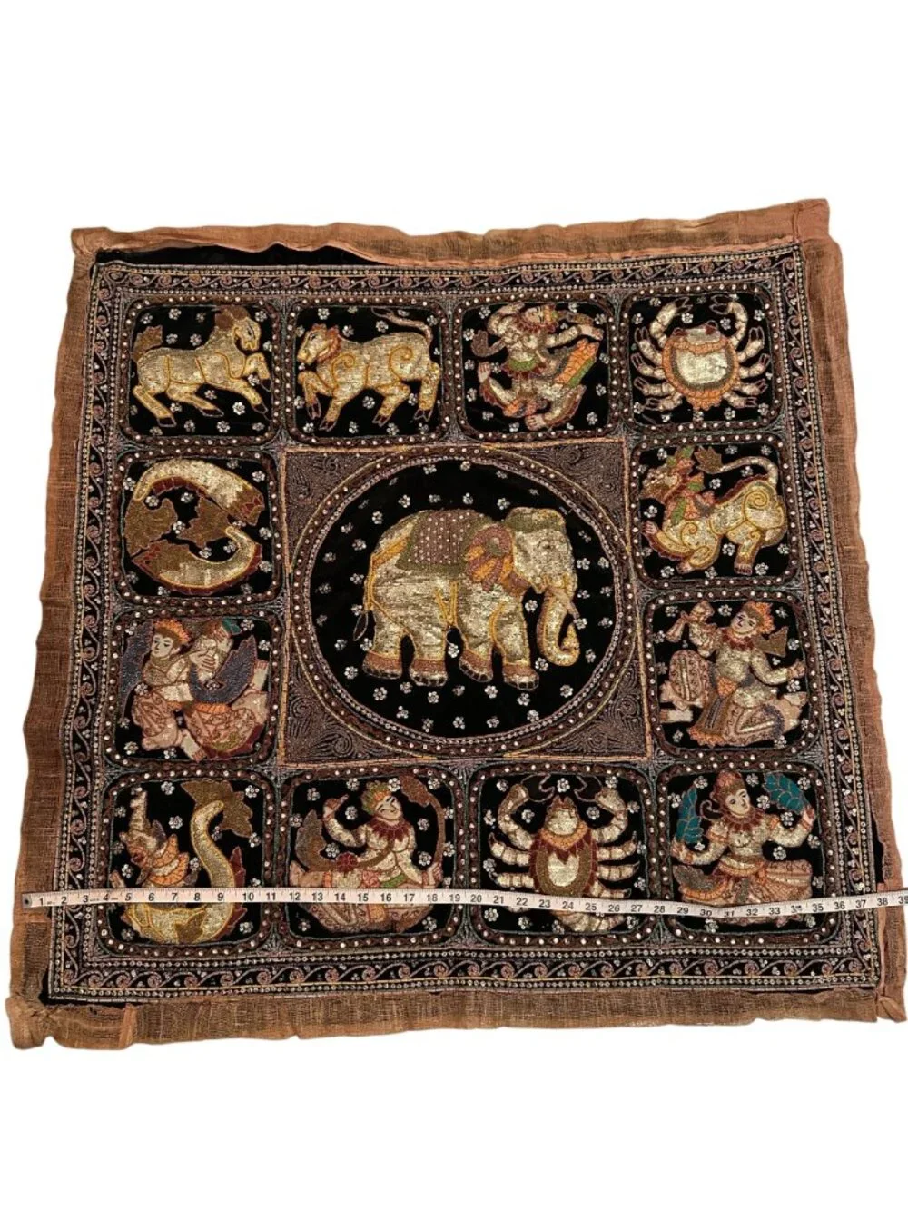 Indian Thai Zodiac Tapestry Vintage Zodiac Wall Decor Sequin Hand Embroidered